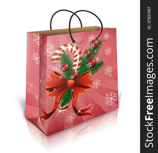 Illustration of a Christmas gift bag isolated on white background.