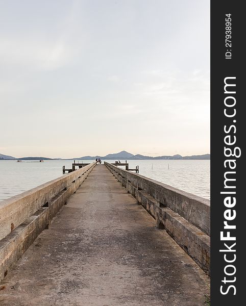 Very old concrete pier in the evening, Yamu bay, Phuket, Thailand. It is very peace area for travel