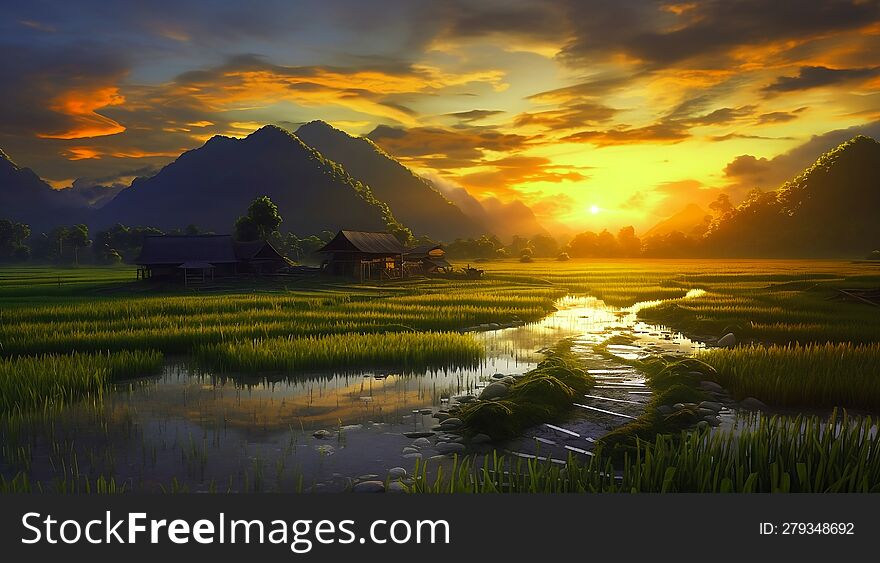 Pure Bliss: Pristine Morning Air in the Rice Fields