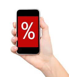 Female Hand Holding A Phone With Sale Stock Image Female Hand Holding A Phone With Sale Stock Image