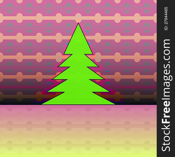 Christmas tree silhouette on orange violet curtain vector card. Christmas tree silhouette on orange violet curtain vector card