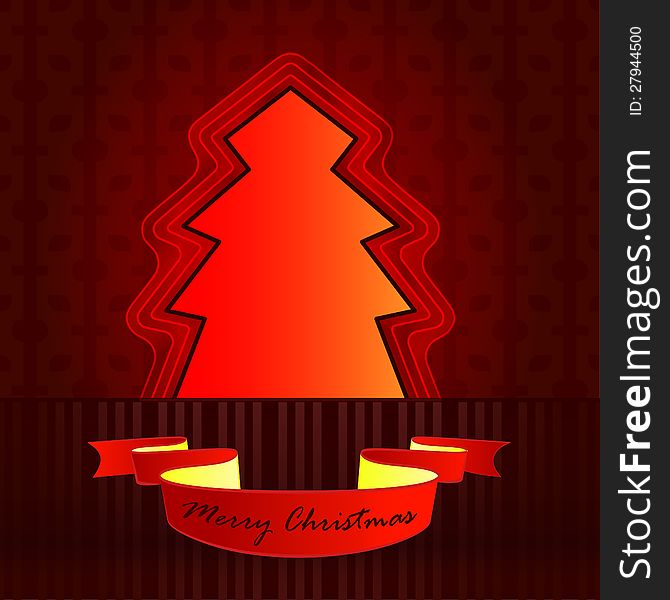 Classic shape designed red brown christmas tree vector card. Classic shape designed red brown christmas tree vector card