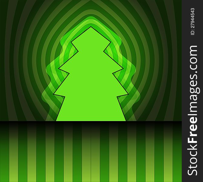 Tree shape designed on center striped green background vector card. Tree shape designed on center striped green background vector card