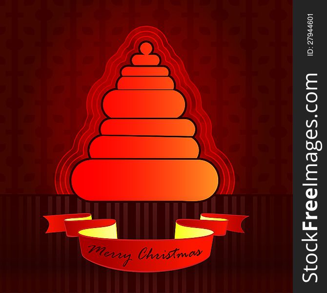 Round shape designed red brown christmas tree vector card illustration. Round shape designed red brown christmas tree vector card illustration