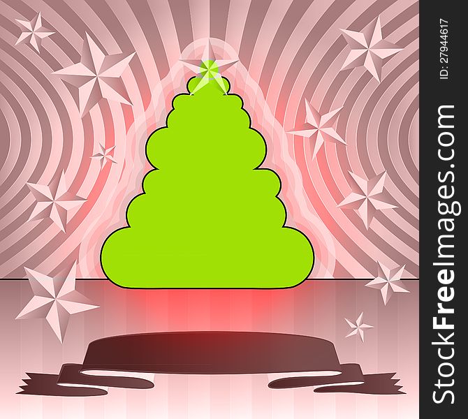 Round shape christmas tree on pink ribbon card