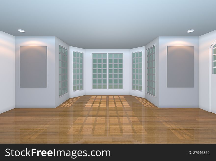 Home interior rendering with empty room color wall and decorated with wooden floors. Home interior rendering with empty room color wall and decorated with wooden floors.