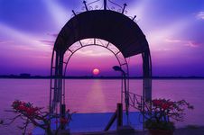 Arch Of Sunset Over The Mekong River. Royalty Free Stock Photo Arch Of Sunset Over The Mekong River. Royalty Free Stock Photo