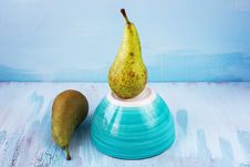 Two Fresh Pears With Blue Background Royalty Free Stock Photo Two Fresh Pears With Blue Background Royalty Free Stock Photo