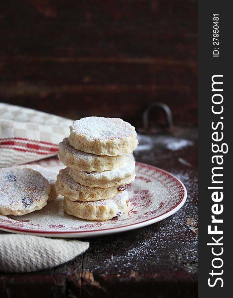 Christmas Cookies With Raisin And Icing Sugar