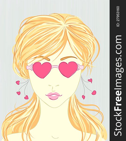 Portrait of a young lady with heart shaped glasses. Portrait of a young lady with heart shaped glasses