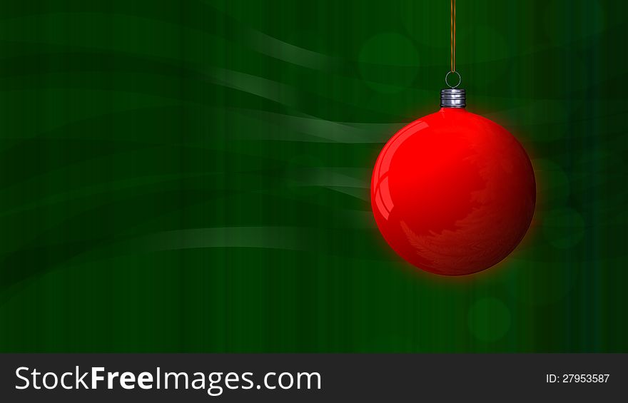 Green Christmas background and a red globe