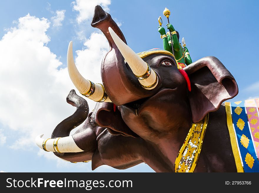 Elephant statue on blue sky background in Thailand