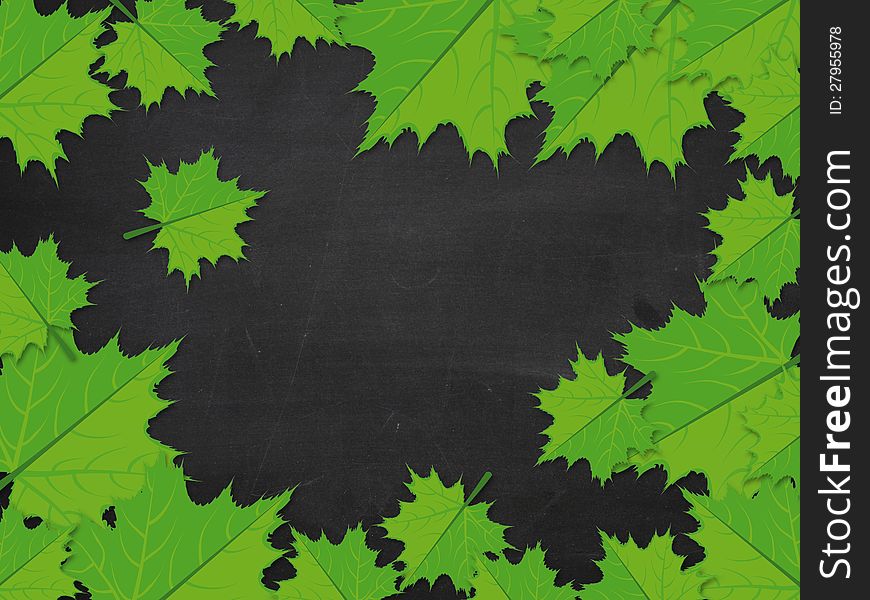 Illustration of green maple leaves on blackboard background. Illustration of green maple leaves on blackboard background.