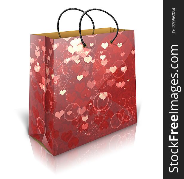 Illustration of colorful holiday shopping bag on white background.