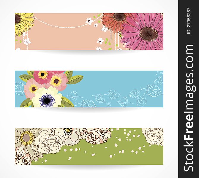 Colored  summer banners with flowers. Colored  summer banners with flowers
