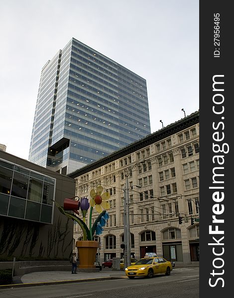 Unique buildings and street views at downtown Seattle