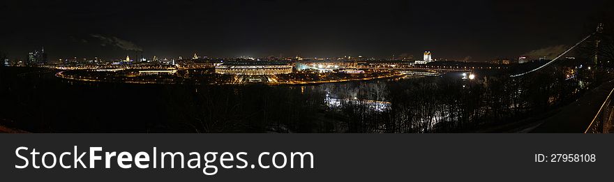 Wide panorama of Moscow at night from the hill. Wide panorama of Moscow at night from the hill