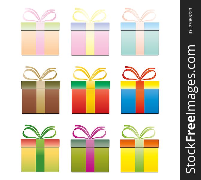 Gift boxes of different color combinations