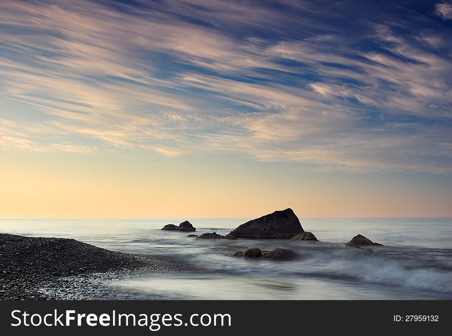 Morning sea landscape with a cloudy sky. Morning sea landscape with a cloudy sky