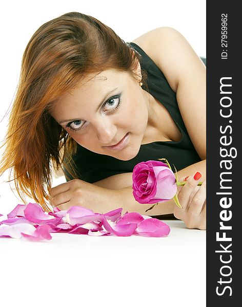 Girl with rose petals and