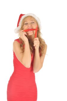 Attractive Woman In Santa Cap With Chili Pepper Royalty Free Stock Photo Attractive Woman In Santa Cap With Chili Pepper Royalty Free Stock Photo