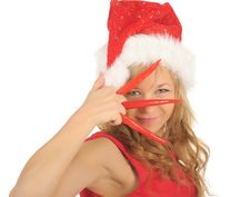 Attractive Woman In Santa Cap With Chili Pepper Royalty Free Stock Photos Attractive Woman In Santa Cap With Chili Pepper Royalty Free Stock Photos