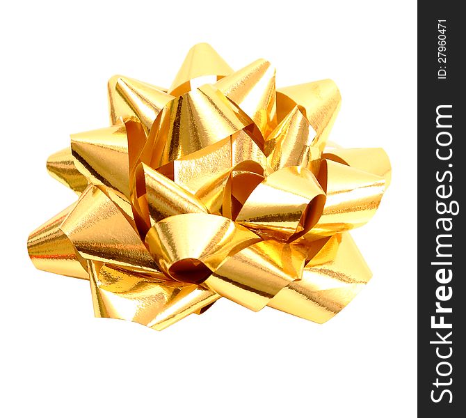 Golden gift bow isolated on pure white background with clipping path. Golden gift bow isolated on pure white background with clipping path