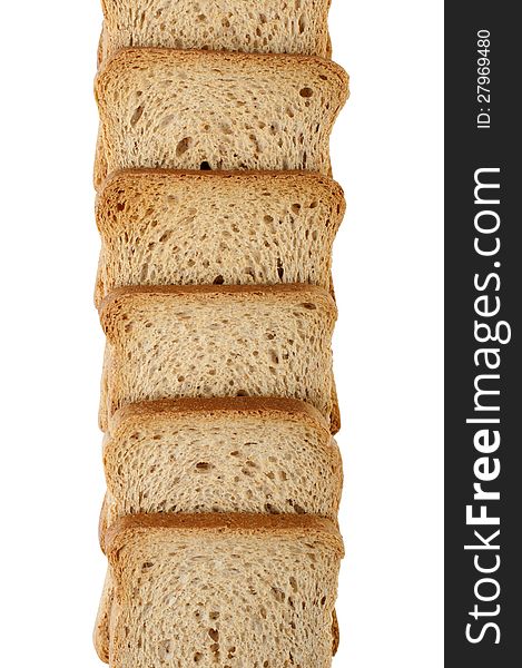 The row of bread crumbs isolated on white background