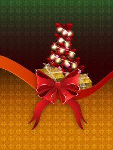 Christmas Card With Gift Boxes And Tree Stock Photo Christmas Card With Gift Boxes And Tree Stock Photo