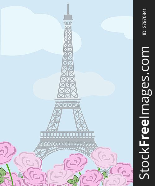 Vector illustration of Eiffel tower with roses