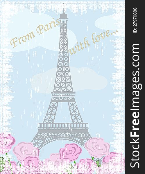 Grunge Eiffel Tower With Roses
