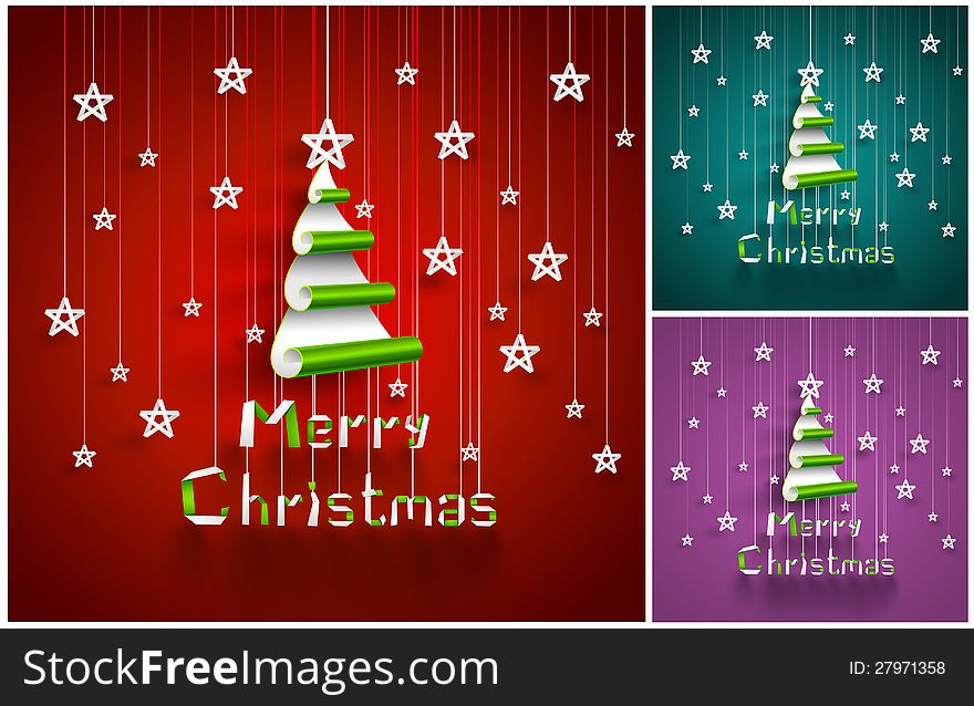 Creative Christmas tree with stars on colored backgrounds. Creative Christmas tree with stars on colored backgrounds