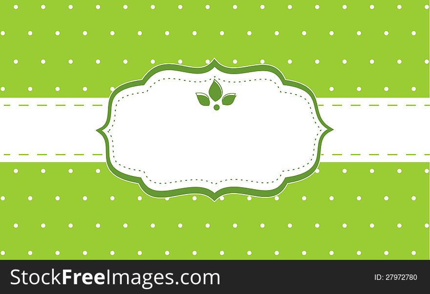 Greeting card with frame  on green background with white ribbon. Greeting card with frame  on green background with white ribbon