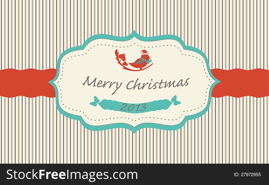 Christmas Greeting Card With Cartoon Bird