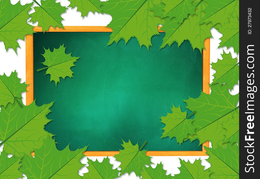 Illustration of green maple leaves on chalkboard background. Illustration of green maple leaves on chalkboard background.