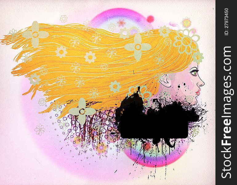 Illustration of a girl with yellow hair on colorful background. Illustration of a girl with yellow hair on colorful background.