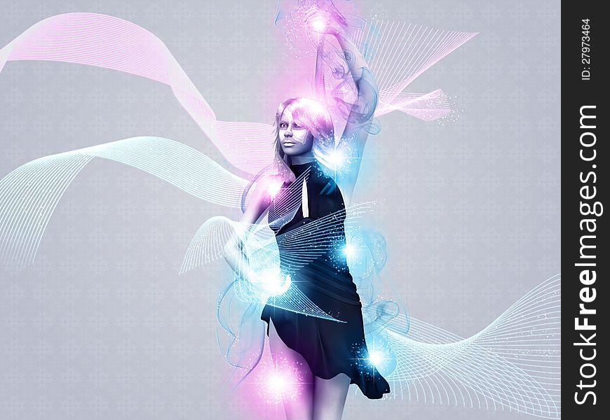 Illustration of a girl with dynamic light effect background. Illustration of a girl with dynamic light effect background.