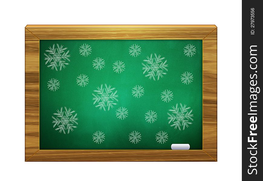 Illustration of green chalkboard with hand drawn snowflakes. Illustration of green chalkboard with hand drawn snowflakes.