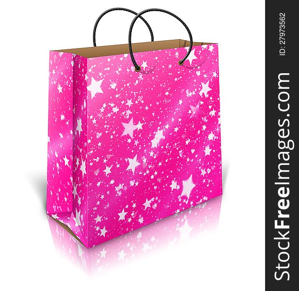 Illustration of colorful holiday shopping bag on white background.