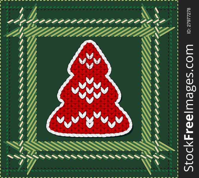 Seamless tile with bright red knitted Christmas fir tree. Seamless tile with bright red knitted Christmas fir tree