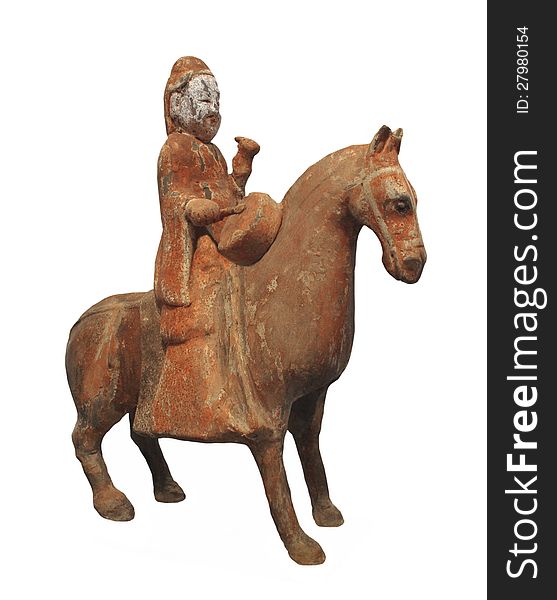 Ancient man on horse statue isolated.