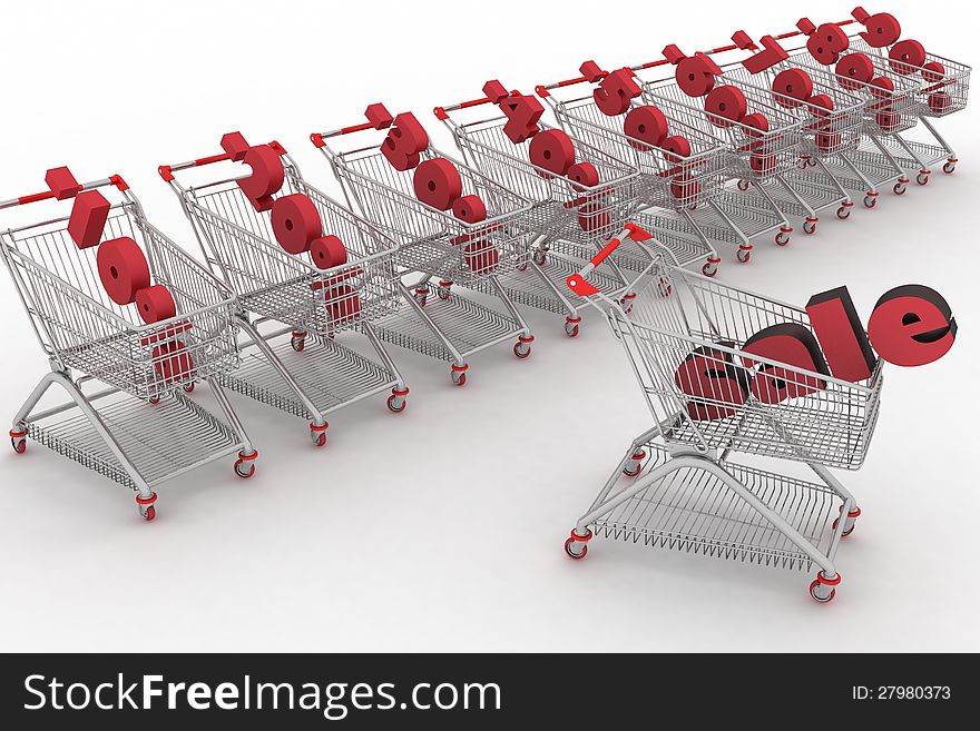 Concept of discount. Shopping carts full of percentage sale.