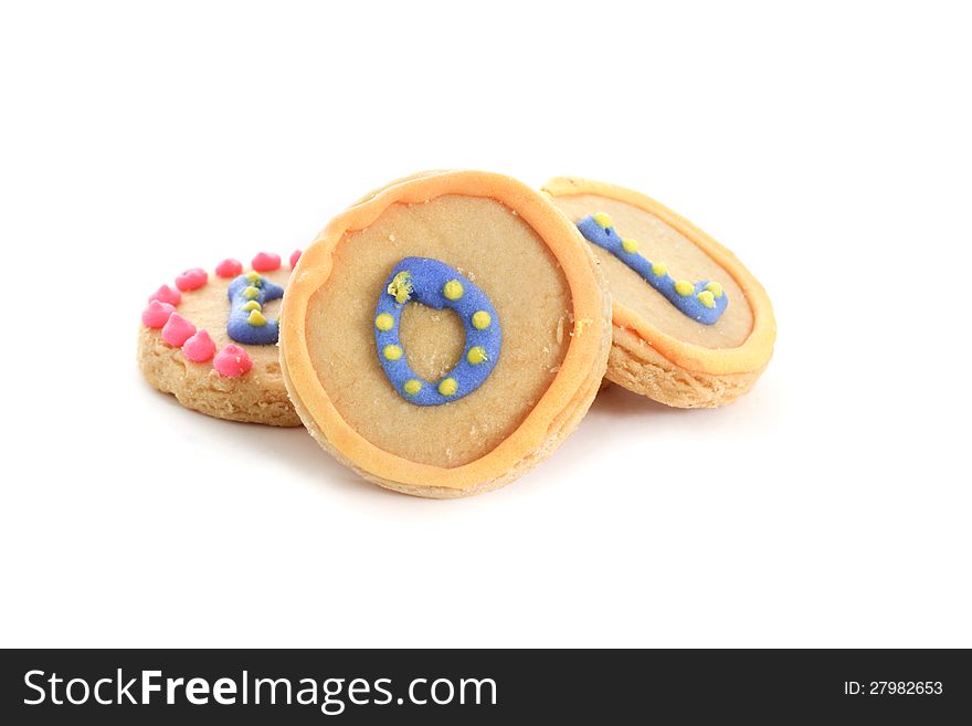Three biscuits on white background, soft shadow