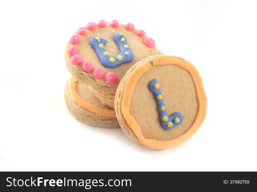 Four biscuits on white background, soft shadow