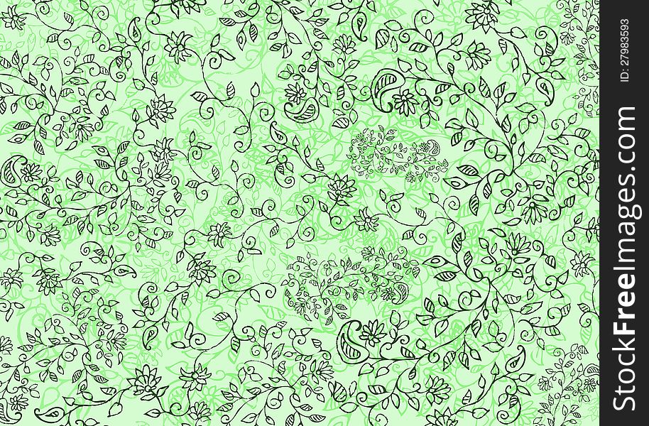 The abstract repeating pattern on the green background. The abstract repeating pattern on the green background