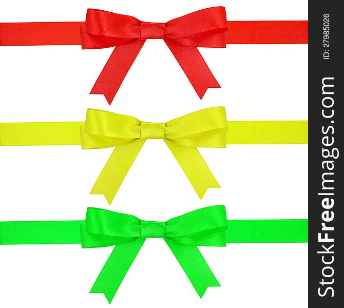 Multi colored ribbon bow on white background