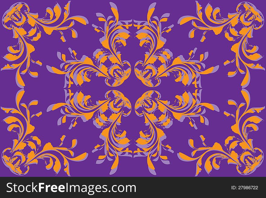 Yellow Flower Pattern On Violet Background