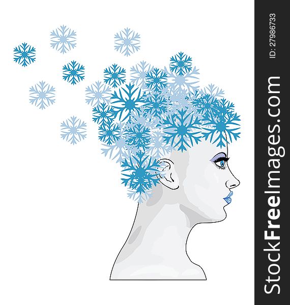 Illustration of abstract winter girl with blue snowflakes. Illustration of abstract winter girl with blue snowflakes.