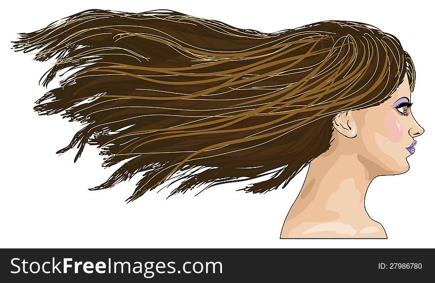 Illustration of side-view portrait of girl with long brown hair. Illustration of side-view portrait of girl with long brown hair.