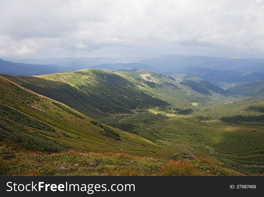 Mountain landscape, Eastern Carpathians mountains, view from above. Mountain landscape, Eastern Carpathians mountains, view from above